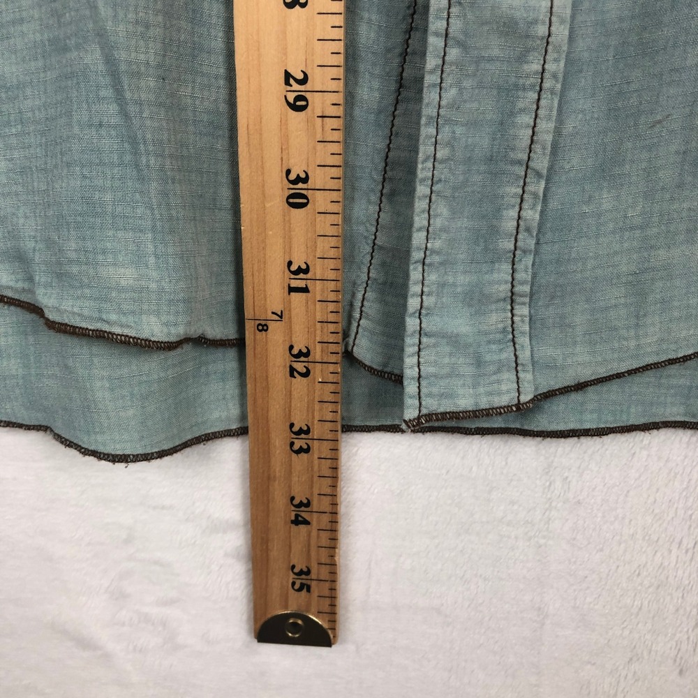 RYAN MICHAEL Silk Linen Western Snap Shirt Men's L Morning Sky Blue S/S - Picture 8 of 14
